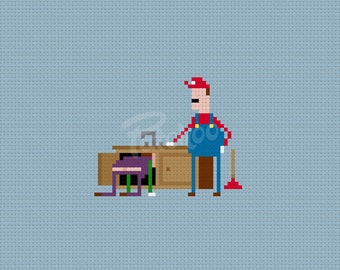 Plumbers Crack, Super Mario Brothers - Cross Stitch Pattern (PDF) - INSTANT DOWNLOAD