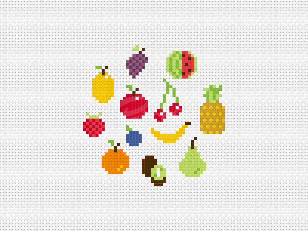 Tiny Fruits - Cross Stitch Pattern (PDF) - INSTANT DOWNLOAD
