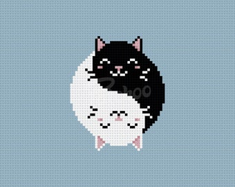 Gatos Yin Yang - Padrão de ponto cruz (PDF) - DOWNLOAD INSTANTÂNEO