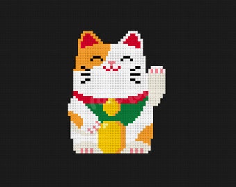 招き猫 - クロスステッチパターン (PDF) - 即時ダウンロード