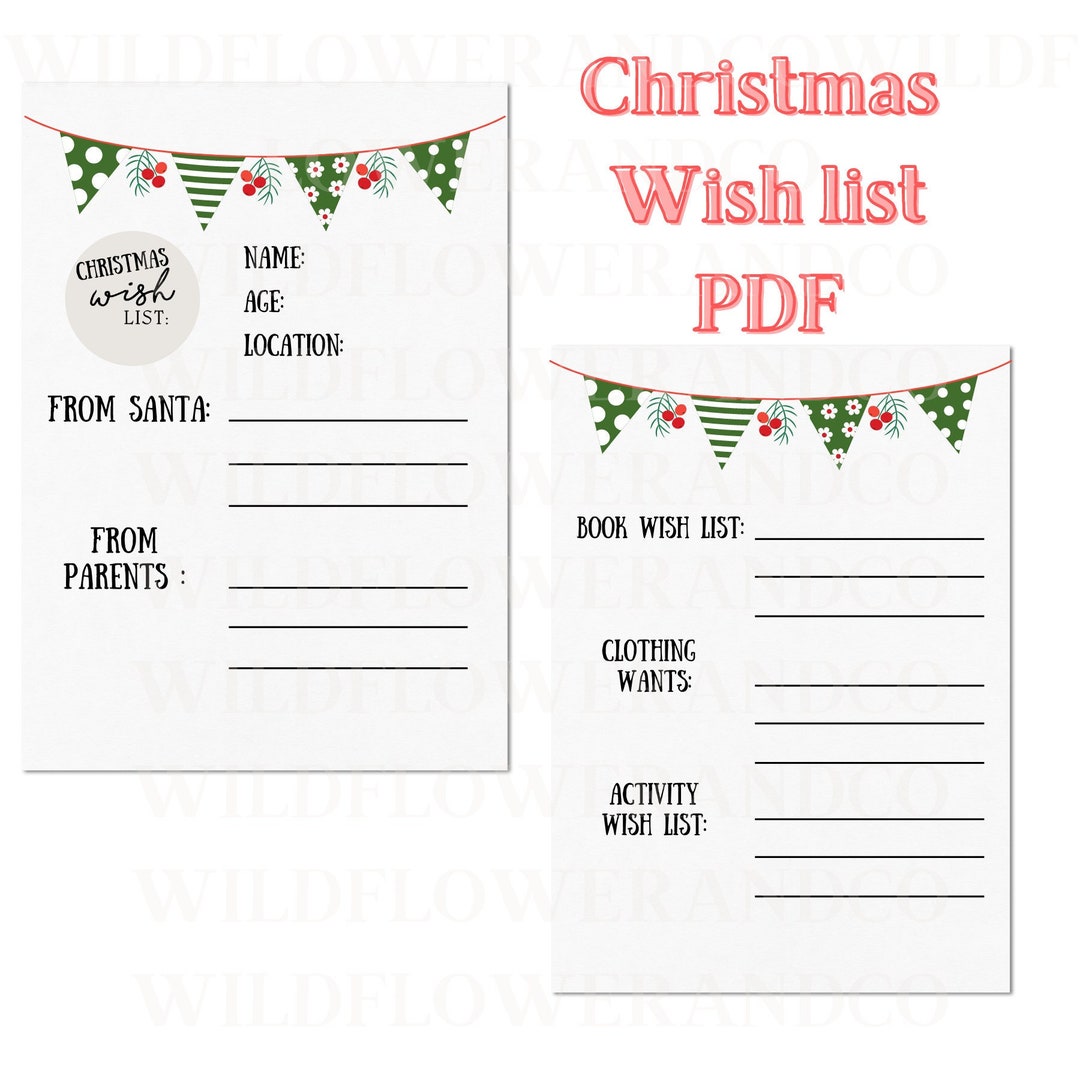 Christmas Wish List Printable Pdf Download Holiday Wish List for Kids Santas List Children Toy ...
