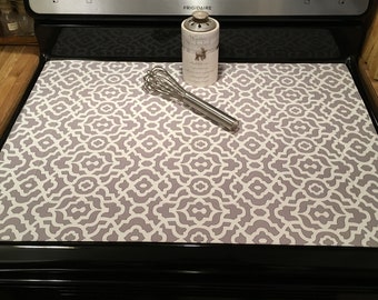 Stove top cover, stove glass top cover, stove top protector, Stove top pad, Ceramic stovetop pad, kitchen decor, White Twill print Design
