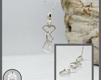 Floating Heart pendant, Sterling silver, three hearts