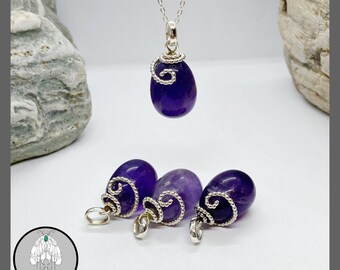 Amethyst pendant, February birthstone, purple gemstone, Sterling silver pendant