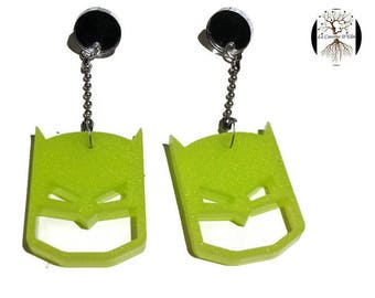 Boucles d'oreille geek en plexiglas Batman, boucles d'oreilles chaîne boule, boucles d'oreilles kawaii