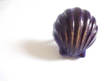 Bijoux coquillage, pièce unique, la caverne d'elin, Bague coquillage roudoudou bonbon mauve et doré, bijoux kawaii