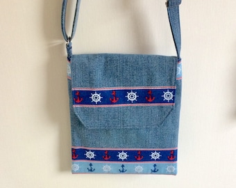 Up-cycled Nautical Theme Cross Body Shoulder Bag Holiday Bag