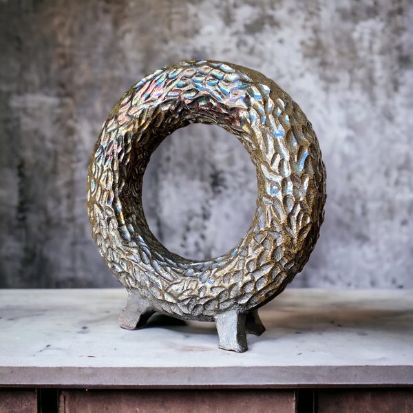 Raku Ceramic Carved Donut Sculpture