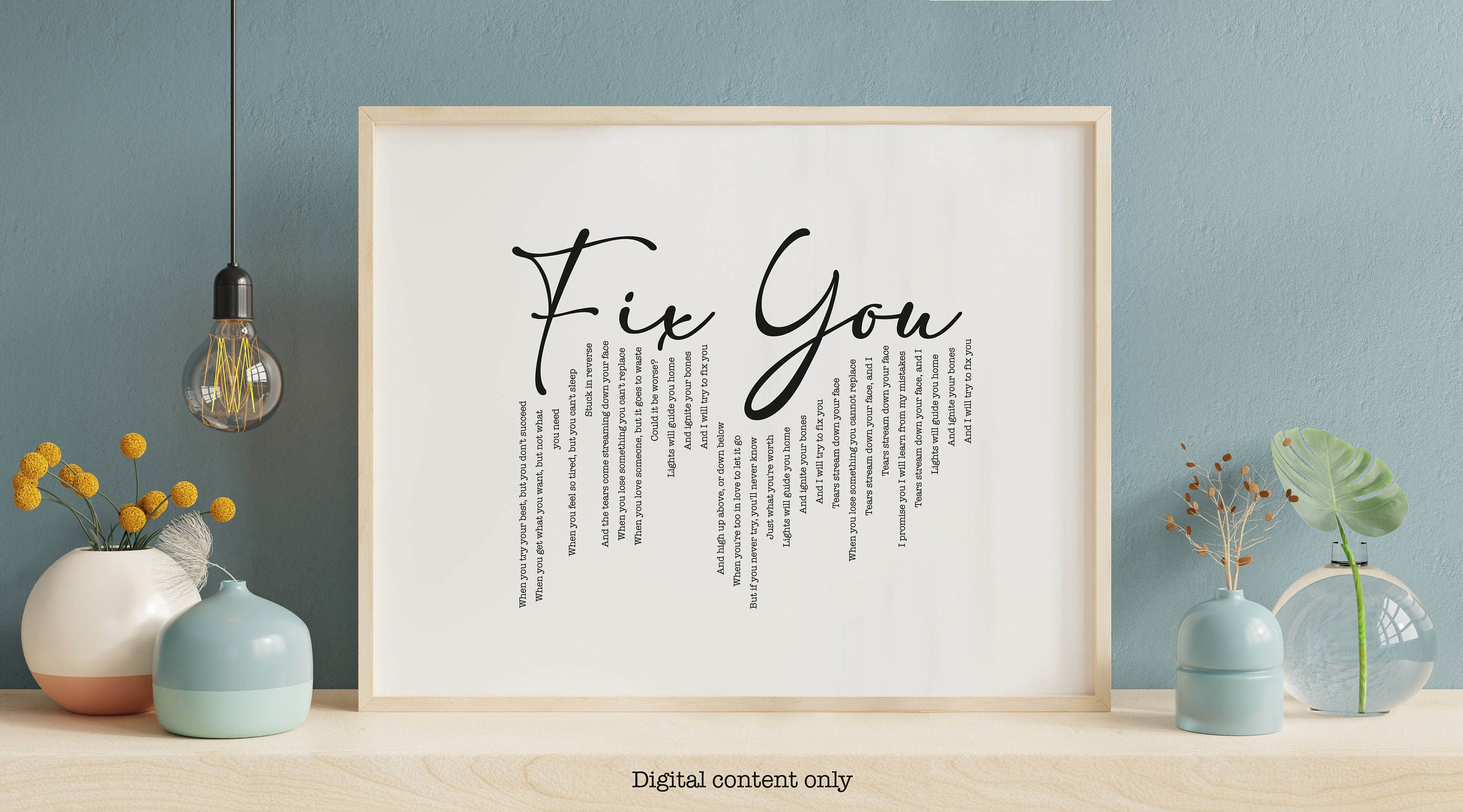 Coldplay Wall Art Fix You Lyrics Poster Song Lyrics Home Etsy