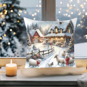 Square Pillow Christmas Farmhouse Sheep
