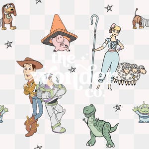 Blue Toy Friends Seamless Pattern, Magical Seamless Pattern, Toy Friends Digital Paper, Toy Seamless, Checkered Pattern