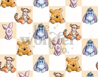 Pooh Seamless Pattern, Magical Seamless Pattern, Patterns for Sublimation, Checkered Seamless Pattern, Winnie the Pooh Seamless
