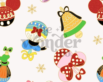 Mickey Ornaments Seamless Pattern, Magical Seamless Pattern, Patterns for Sublimation, Disney Christmas Seamless Pattern, Mickey Seamless