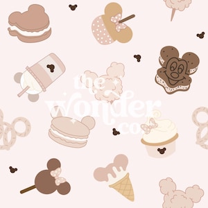 Neutral Snacks Seamless Pattern, Magical Seamless Pattern, Patterns for Sublimation, Park Snacks Seamless Pattern, Mickey Snacks