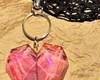 Custom Color Iridescent Faceted Heart Handmade Keychain or Charm One-of-a-Kind 2 Sizes Available