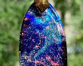 Dichroic Look Iridescent Reversible Resin Handmade Pendant or Charm in Blues, Coral, Pinks and Golds One-of-a-Kind