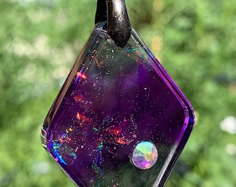 Contemporary Color Changing Resin Handmade Pendant or Charm in Transparent Grays, Purples, Greens, Golds and Pinks One-of-a-Kind