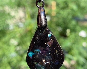 Black Opal-Look Resin Multicolor Teardrop Pendant or Charm One-of-a-Kind