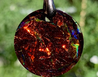 Faux Dichroic Iridescent Reversible Resin Handmade Pendant or Charm in Blue, Green, Copper, Reds and Golds One-of-a-Kind