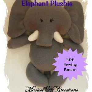 Zwierzę wypchane wzór do szycia, pluszowy wzór szycia PDF-słoń, miękko, Plushie-Instant Download, DIY