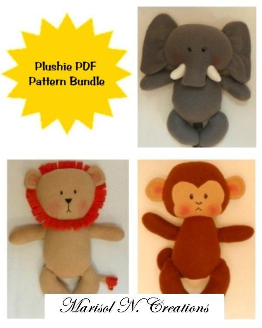 Stuffed Animal Sewing Pattern, Plush Sewing Pattern PDF Bundle - Monkey ...