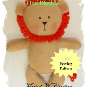 Stuffed Animal Sewing Pattern, Plush Sewing Pattern PDF -  Lion, Softie, Plushie - Instant Download, DIY