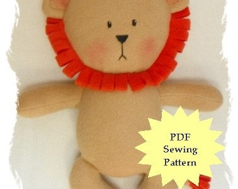 Patrón de costura de animal relleno, patrón de costura de felpa PDF - León, Softie, Plushie - Descarga instantánea, bricolaje