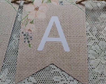 Girlande Anemonen Name personalisiert im Jute-Look/Vintage Hochzeit Geburtstag Taufe Kommunion Konfirmation Firmung Wimpelkette Kinderzimmer