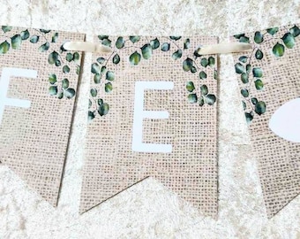 Eucalyptus Garland in Jute - Design Pennant Necklace Wedding Personalized Birthday Name Baptism Children's Room Gift Pennant Garland Baby