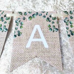 Eukalyptus Girlande im Jute Design Wimpelkette Hochzeit personalisiert Geburtstag Name Taufe Kinderzimmer Wimpelgirlande Baby Bild 5