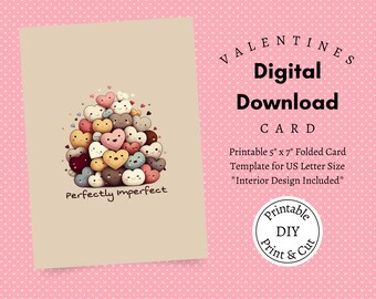 Pile of Perfectly Imperfect Hearts Folded Card with Interior, Printable Greeting Card, Print and Cut DIY, Instant Digital Download