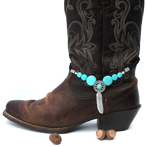 Silver and Turquoise Southwestern Natural Stone Cowboy Boot Bracelet, Montana Spirit