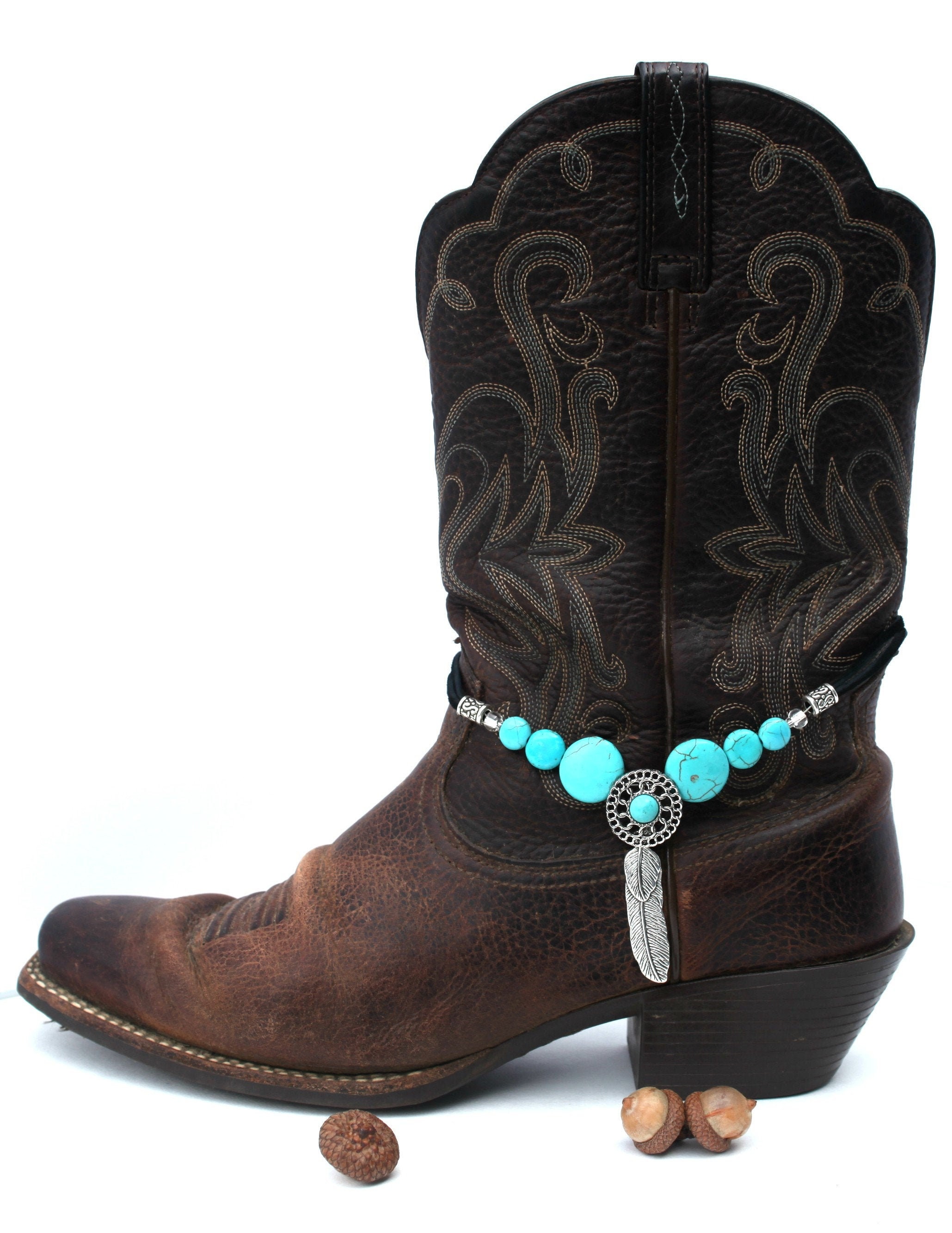 Boot Flat Tips Set Silver Tone Turquoise Stone Southwestern CHOOSE SIZE