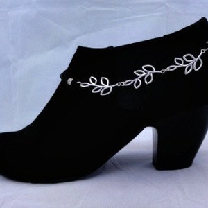 Boot accessories chains, Silver and black leather lacings, Boot bracelet, Trailing Leaves