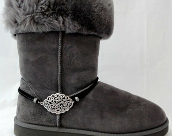 Boot Bracelets Women, Silver, Boot Bracelets, Silver Moriah Black Leather Lacing