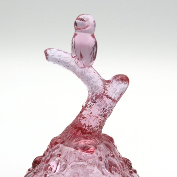 Fenton Pink Owl Ring Holder/Fenton Ring/Jewelry Holder/Fenton Owl Figurine/Fenton Collectible/Owl on Branch Ring Holder/Rose Pink Glass Owl