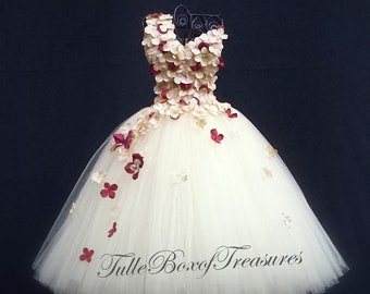 Champagne & Wine two-tone Petal Dress with One Flower Strap/Flower Girl Dress/hydrangea flower girl dress/hydrangea dress/wedding/prom