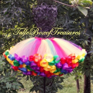 Tutù con rifiniture in raso arcobaleno/Costume/Halloween/Vestiti da travestimento/Regalo di compleanno/Abito da principessa/Costume da principessa/Festa di compleanno