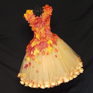 Fall Leaf Ribbon Trimmed Tulle Dress