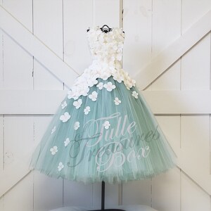 Ivory & Sage Flower Girl Dress: Hydrangea Tulle, Flower Straps