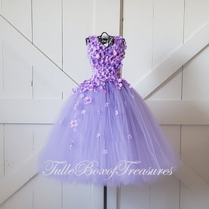 Lavender/Lilac hydrangea tulle dress with Flower Straps to match your wedding colors and bridal bouquet/Unique flower girl/pageant/prom