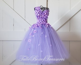 Lavender/Lilac hydrangea tulle dress with one Flower Strap/Unique Flower Girl Dress/hydrangea flower girl dress/hydrangea dress/wedding/prom