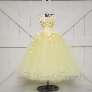 Yellow hydrangea tulle dress with one Flower Strap/Unique Flower Girl Dress/hydrangea flower girl dress/hydrangea dress/wedding/prom/pageant