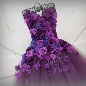 Elegant plum strapless flower girl dress to match your wedding colors and bridal bouquet/pageant/prom/hydrangea tulle