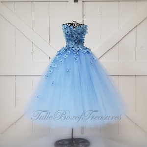 Light Blue/Periwinkle hydrangea tulle dress, Strapless/Unique flower girl dress/hydrangea dress/wedding hydrangea/prom/pageant/cornflower