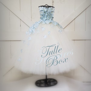 Ready to ship! Ivory & Dusty Blue hydrangea tulle dress, Straplesssize 2T-4T, to match your wedding colors/pageant