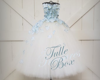 Easter Ready to ship! Ivory & Dusty Blue hydrangea tulle dress, Straplesssize 2T-4T, to match your wedding colors/pageant