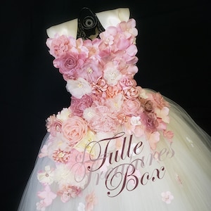 Elegant Ivory & Rose ribbon strap flower girl dress to match your wedding colors and bridal bouquet/pageant/prom/hydrangea tulle