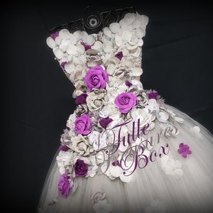 Elegant silver and plum strapless flower girl dress to match your wedding colors and bridal bouquet/pageant/prom/hydrangea tulle