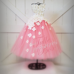 Ivory & Pink Coral Flower Girl Dress: Strapless Tulle Petal Dress